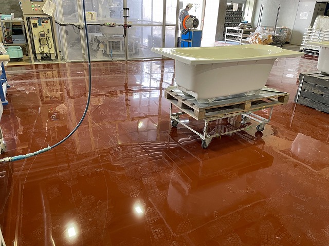香芝市　工場のボコボコの床を厚膜型硬質ウレタン樹脂で塗床工事